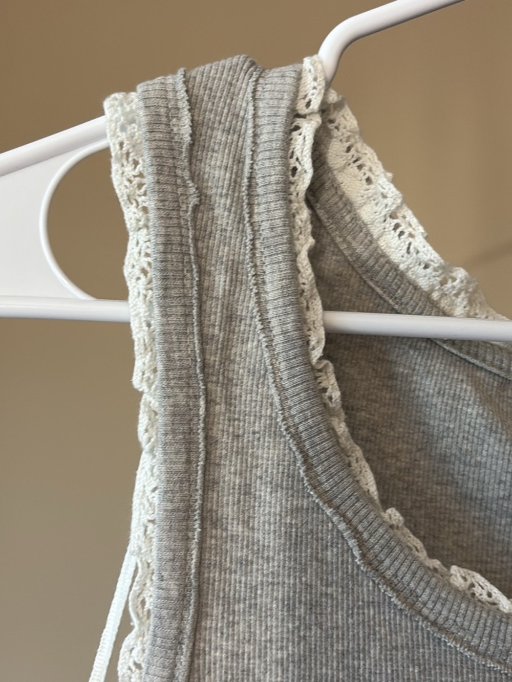 We The Free- Lace-Trim- Ribbed Tank Top- Size L- In Grey and Brown- NWT!!! - Picture 3 of 3